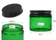 Zelena staklena teglica od 60 mL sa crnim aluminijumskim zatvaračem i unutrašnjom zaptivkom Zelena staklena teglica od 60 mL sa crnim aluminijumskim zatvaračem i unutrašnjom zaptivkom