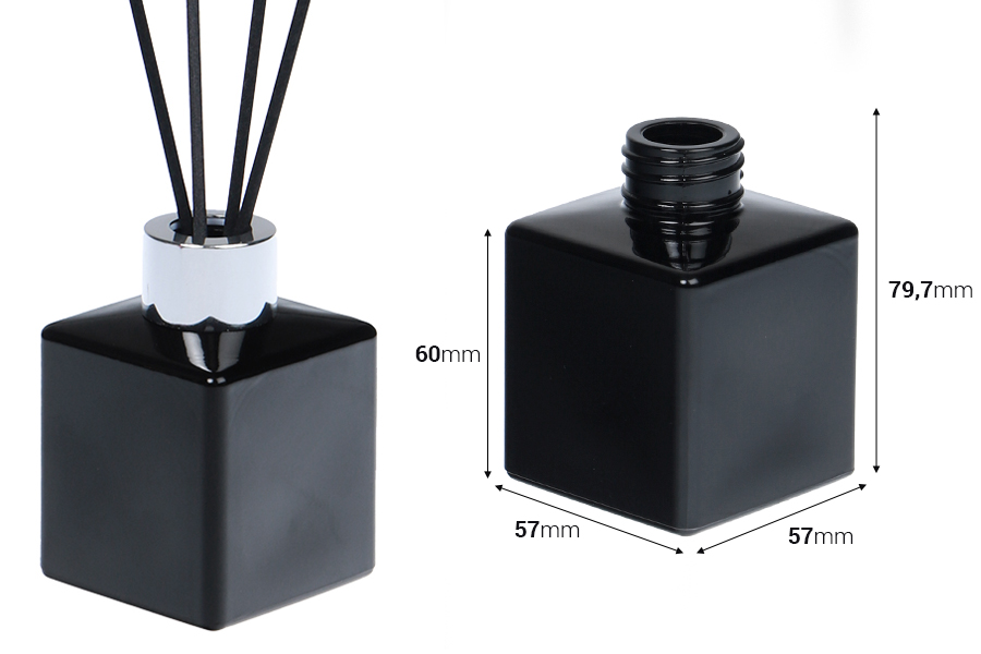 Četvrtasta staklena bočica 100 mL (PP28), pogodna za osveživač prostora, u različitim bojama-dimenzije_slike