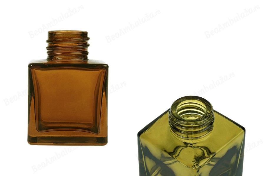 Četvrtasta staklena bočica od 50 mL u karamel ili maslinastoj boji, pogodna za osveživač prostora-slika_proizvoda