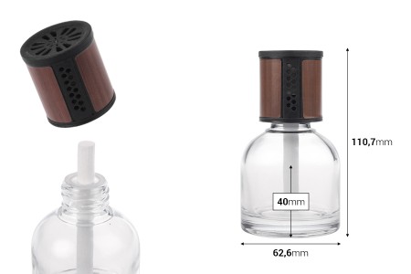 Providna staklena bočica od 100 mL - osveživač automobila sa braon/crnim zatvaračem, čepom i pamučnim štapićem-dimenzije_slike