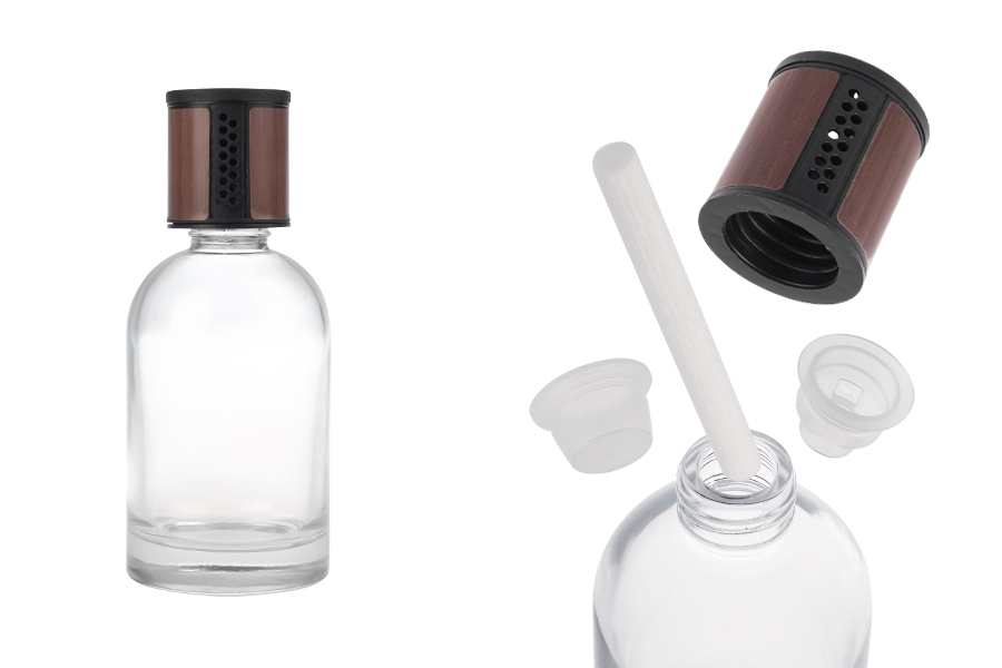 Providna staklena bočica od 200 mL - osveživač automobila sa braon/crnim zatvaračem, čepom i pamučnim štapićem-slika_proizvoda