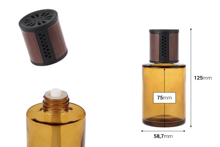 Staklena bočica od 120 mL - osveživač automobila sa braon/crnim zatvaračem, čepom i pamučnim štapićem-dimenzije_slike