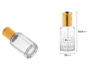 Roll-on staklena šestougaona bočica od 10 mL sa metalnom kuglicom i zlatnim zatvaračem sa dekorativnim kamenčićem-dimenzije_slike