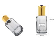 Roll-on staklena šestougaona bočica od 10 mL sa metalnom kuglicom i zlatnim zatvaračem sa dekorativnim kamenom-dimenzije_slike