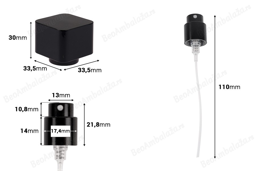 Set - aluminijumski sprej i crni poklopac za Crimp bočice sa grlom 15 mm-dimenzije_slike