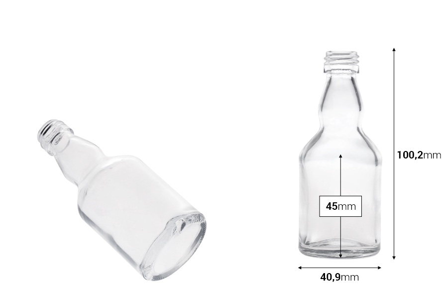 Staklena flašica 50 mL (PP 18) za piće ili ulje-dimenzije_slike