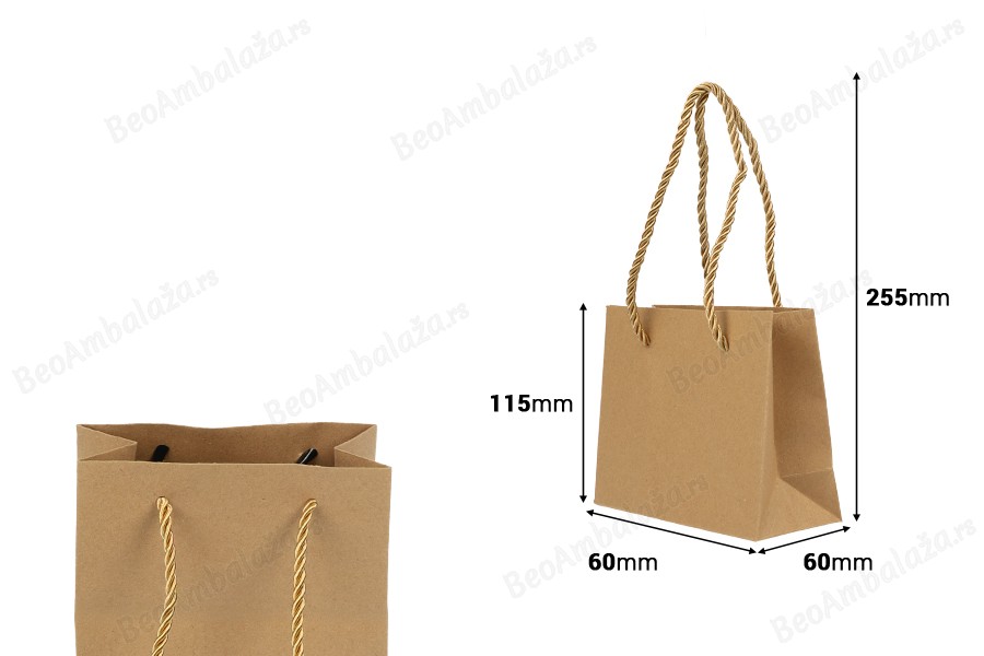 Papirna braon poklon kesa sa uvijenom ručkom 145x60x115mm - 12 kom-dimenzije_slike