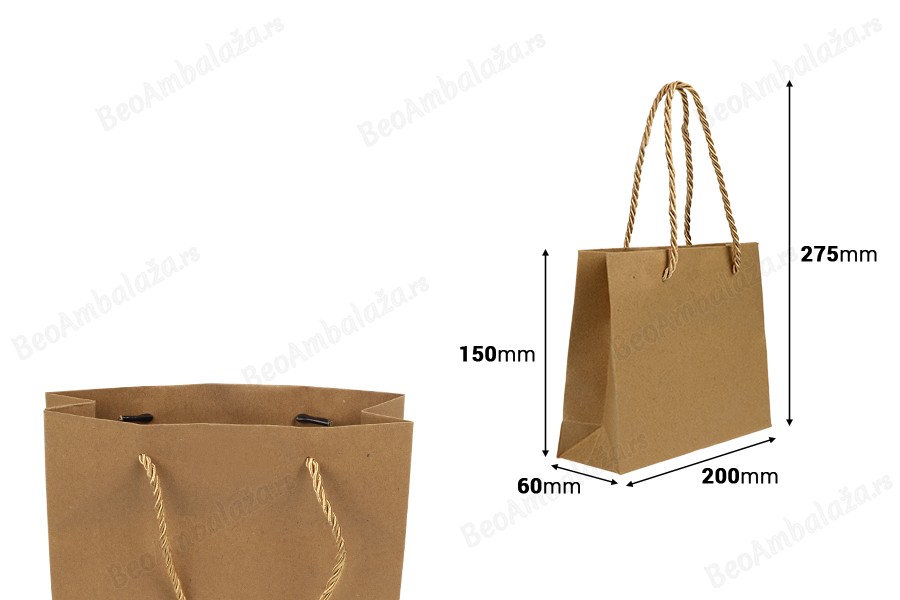 Papirna braon poklon kesa sa uvijenom ručkom 200x60x150mm - 12 kom-dimenzije_slike