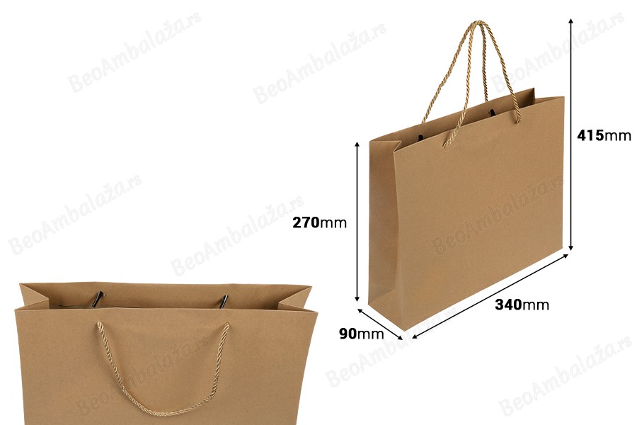Papirna braon poklon kesa sa uvijenom ručkom 340x90x270mm - 12 kom-dimenzije_slike