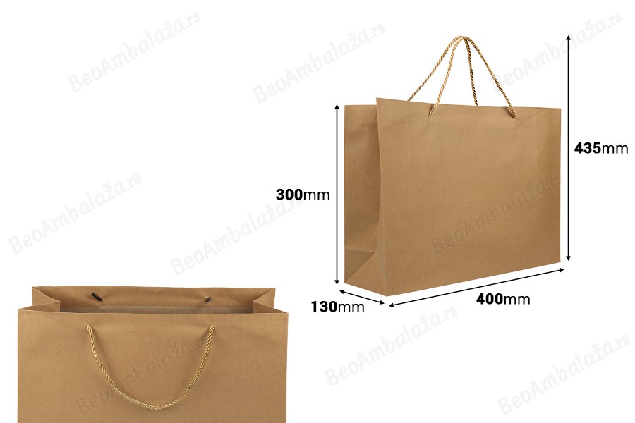 Papirna braon poklon kesa sa uvijenom ručkom 400x130x300mm - 12 kom-dimenzije_slike