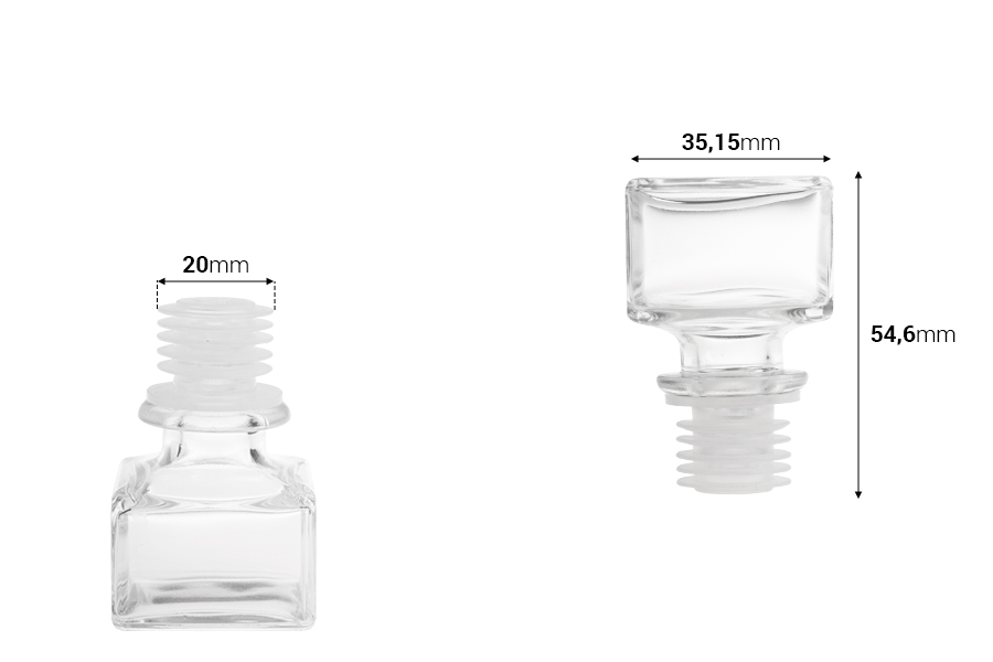 Stakleni četvrtasti čep PP 19,5-dimenzije_slike
