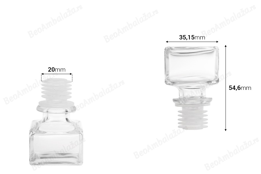 Stakleni četvrtasti čep Φ19,5-dimenzije_slike