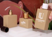 Staklena bočica za parfem 100 mL (15/400) pravougaonog oblika i gumirane bež boje-grupa_slika