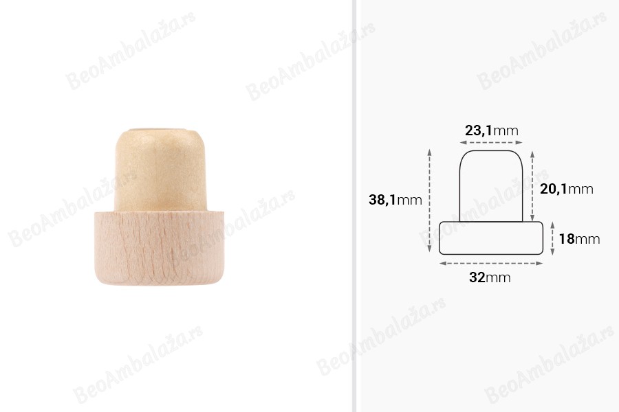 Sintetički silikonski čep PP23 sa protokom i drvenom odvojivom glavom 32x18-dimenzije_slike