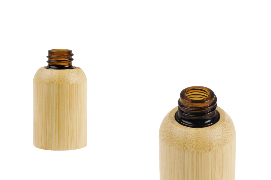 Staklena bočica za etarska ulja 10 mL sa PP18 grlom i presvlakom od bambusa-slika_proizvoda