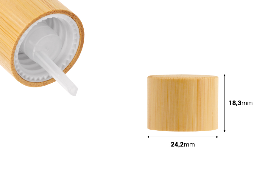 Plastični zatvarač sa presvlakom od bambusa i unutrašnjom kapaljkom za bočice sa PP18 grlom-dimenzije_slike