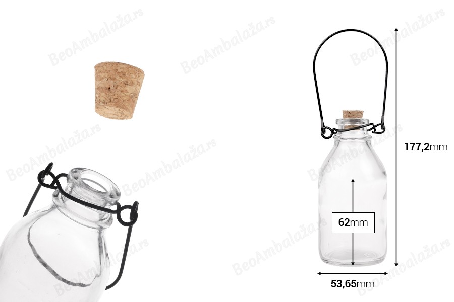 Staklena flašica sa metalnom drškom i pampurom 100mL-dimenzije_slike