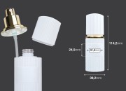 Staklena bočica 30 ml luksuzna bela mat sa poklopcem i zlatnom pumpicom za kremu-dimenzije_slike