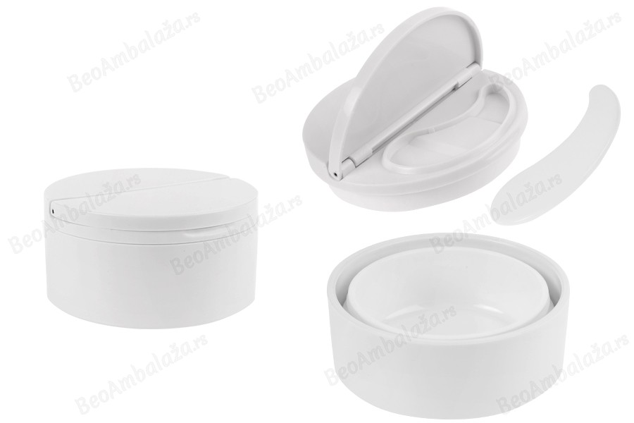 Plastična PP teglica od 50mL u beloj boji sa zatvaračem i spatulom-slika_proizvoda