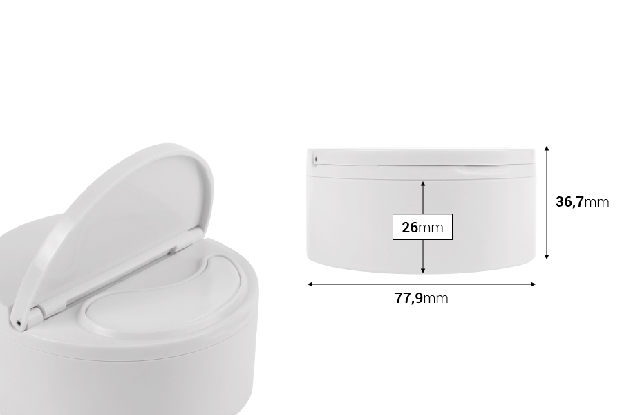 Plastična PP teglica od 50mL u beloj boji sa zatvaračem i spatulom-dimenzije_slike