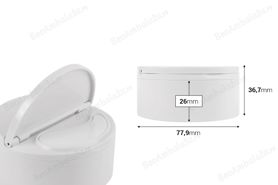 Plastična PP teglica od 50mL u beloj boji sa zatvaračem i spatulom-dimenzije_slike