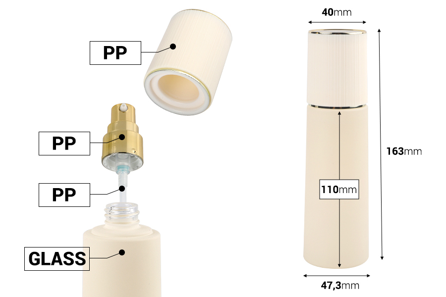Luksuzna bež mat staklena bočica 100mL sa zlatnom pumpicom za kreme i zatvaračem Luksuzna bež mat staklena bočica 100mL sa zlatnom pumpicom za kreme i zatvaračem