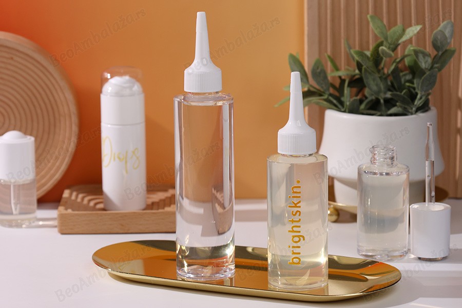 Plastična (PET) providna bočica od 100 ml sa uskim vrhom i belim zatvaračem na navoj-grupa_slika