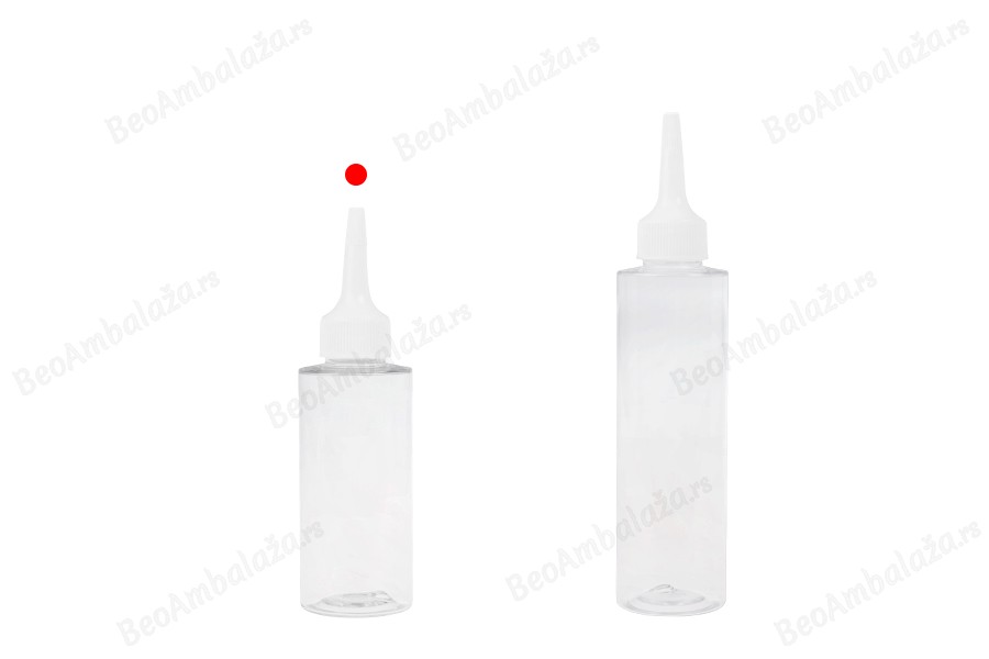 Plastična (PET) providna bočica od 100 ml sa uskim vrhom i belim zatvaračem na navoj-grupa_slika