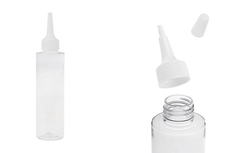Plastična (PET) providna bočica od 150 ml sa uskim vrhom i belim zatvaračem na navoj-slika_proizvoda