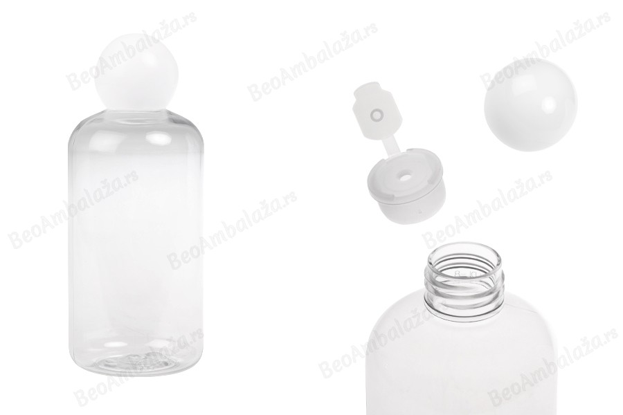 Plastična (PET) providna flašica 250 mL sa belim okruglim zatvaračem i čepom-slika_proizvoda