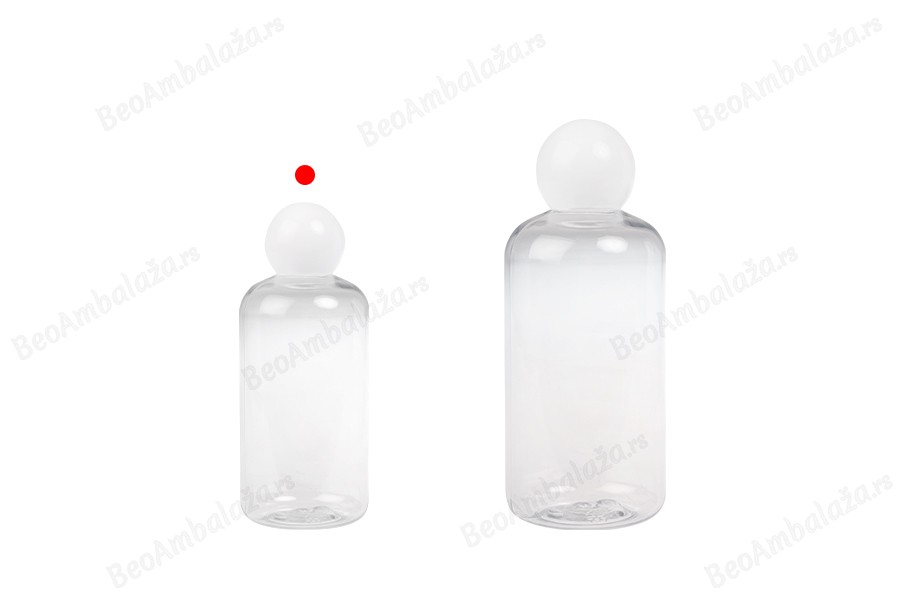Plastična (PET) providna flašica 250 mL sa belim okruglim zatvaračem i čepom-grupa_slika