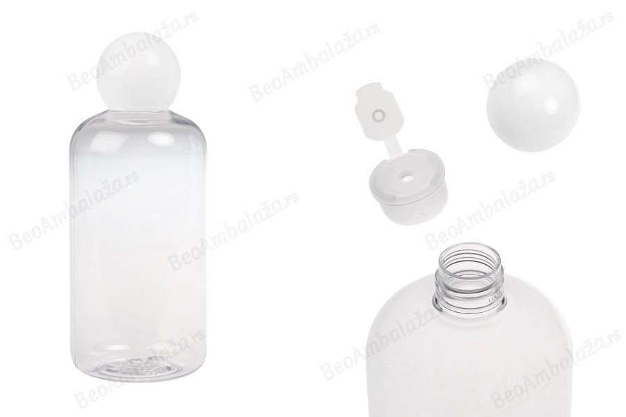 Plastična (PET) providna flašica 500 mL sa belim okruglim zatvaračem i čepom-slika_proizvoda