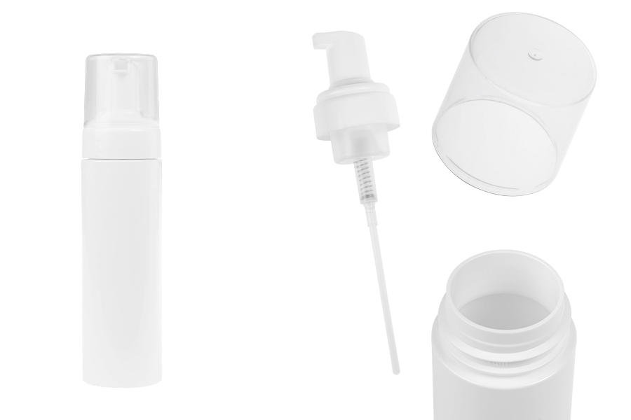 Plastična (PET) bela bočica od 200 mL sa belom pumpicom za penu i poklopcem-slika_proizvoda