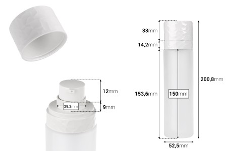 Dopunjiva bočica od 100 mL sa pumpicom za kreme i staklenim peskiranim spoljnim kućištem-dimenzije_slike