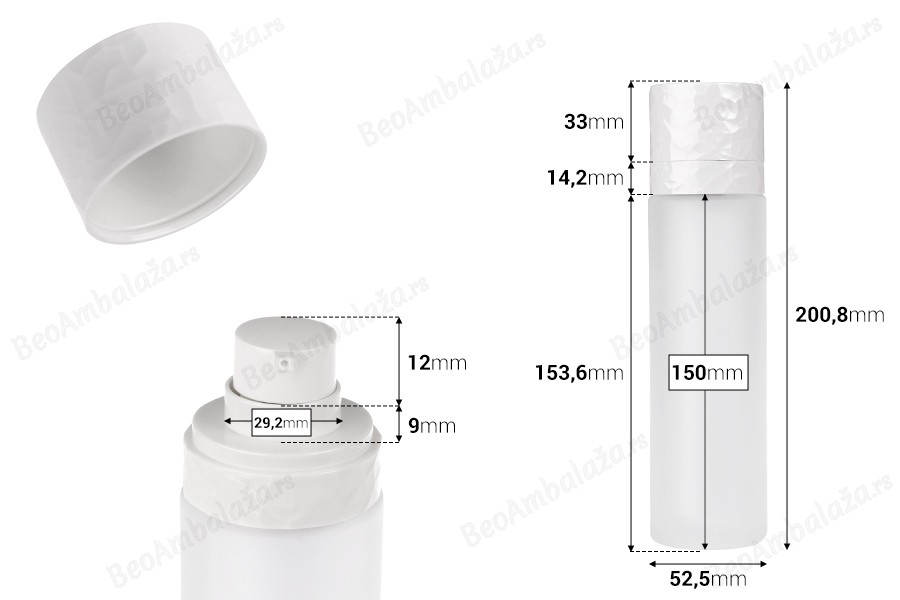 Dopunjiva bočica od 100 mL sa pumpicom za kreme i staklenim peskiranim spoljnim kućištem-dimenzije_slike