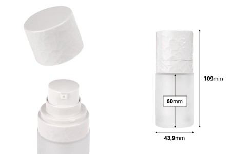Airless dopunjiva bočica od 15 mL, sa pumpicom za kremu i peskiranim spoljnim staklenim kućištem-dimenzije_slike