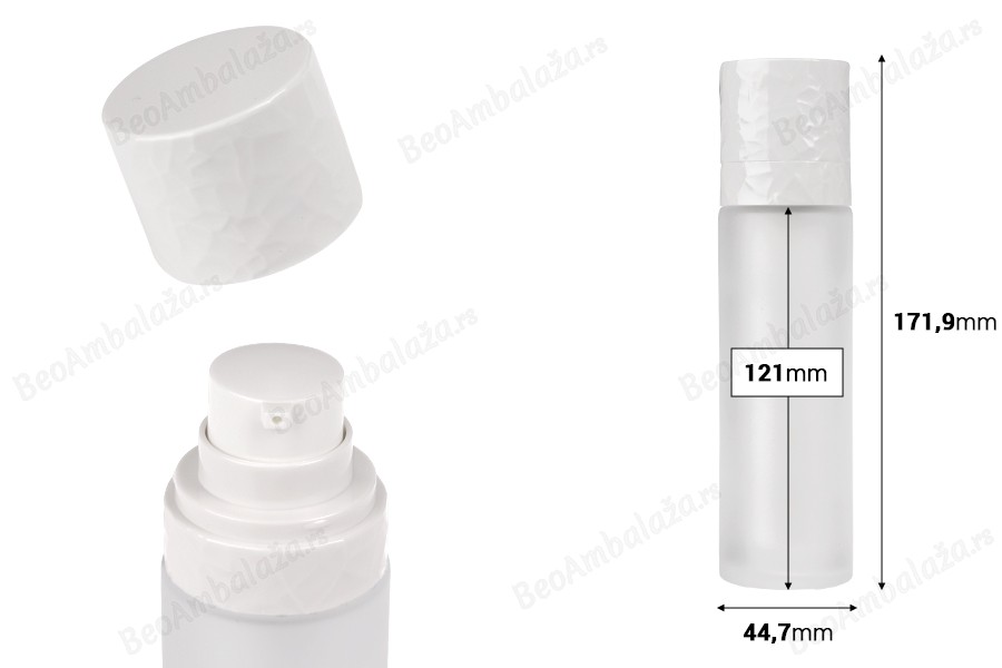 Airless dopunjiva bočica od 50 mL, sa pumpicom za kremu i peskiranim spoljnim staklenim kućištem-dimenzije_slike