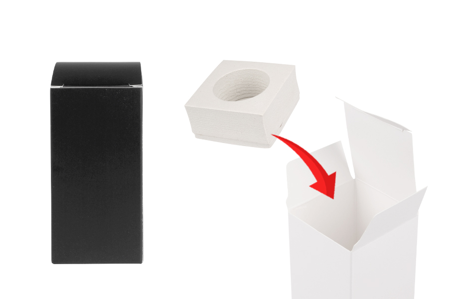 Bela mat papirna kutija za pakovanje 50x50x110 mm sa unutrašnjim držačem od pene za bočice esencijalnog ulja 30mL - 20 kom-slika_proizvoda