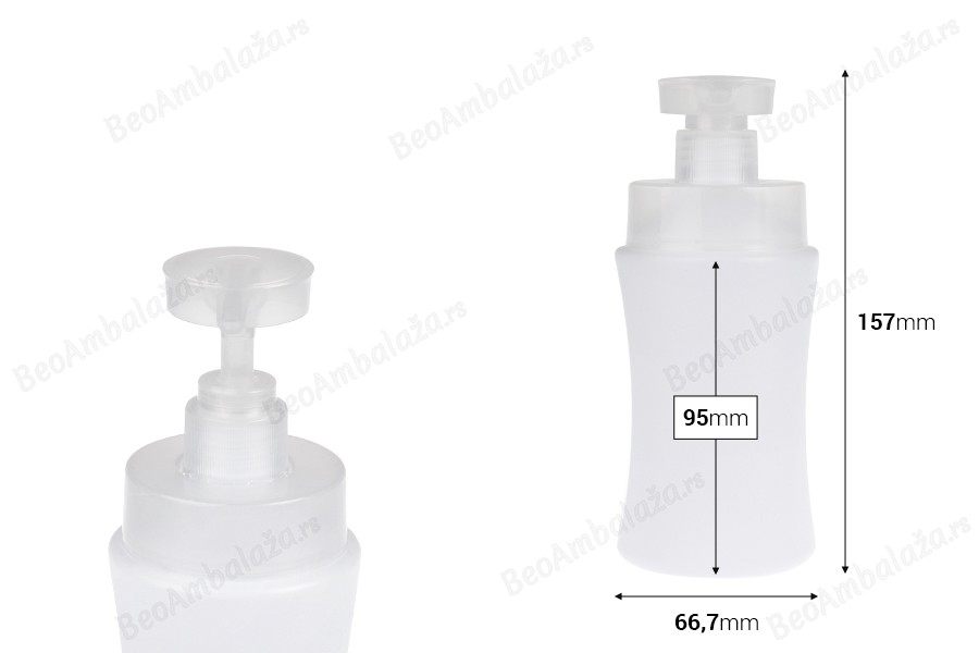 Plastična (HDPE) bela bočica od 300 mL sa sigurnosnom pumpicom-dimenzije_slike