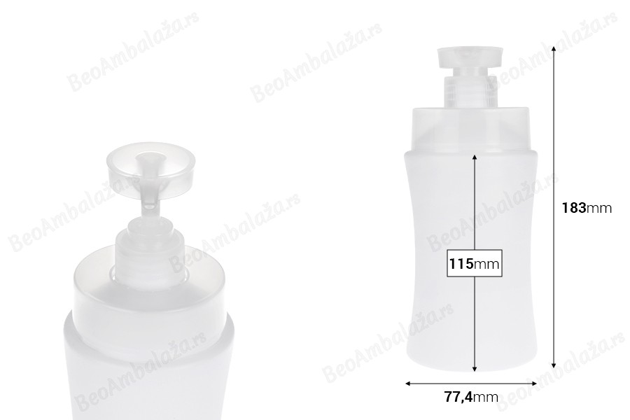 Plastična (HDPE) bela bočica od 500 mL sa sigurnosnom pumpicom-dimenzije_slike