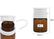 Staklena bočica od 10mL u providnoj ili karamel boji, sa belim sigurnosnim poklopcem (PP24) za lekove i homeopatske proizvode-dimenzije_slike