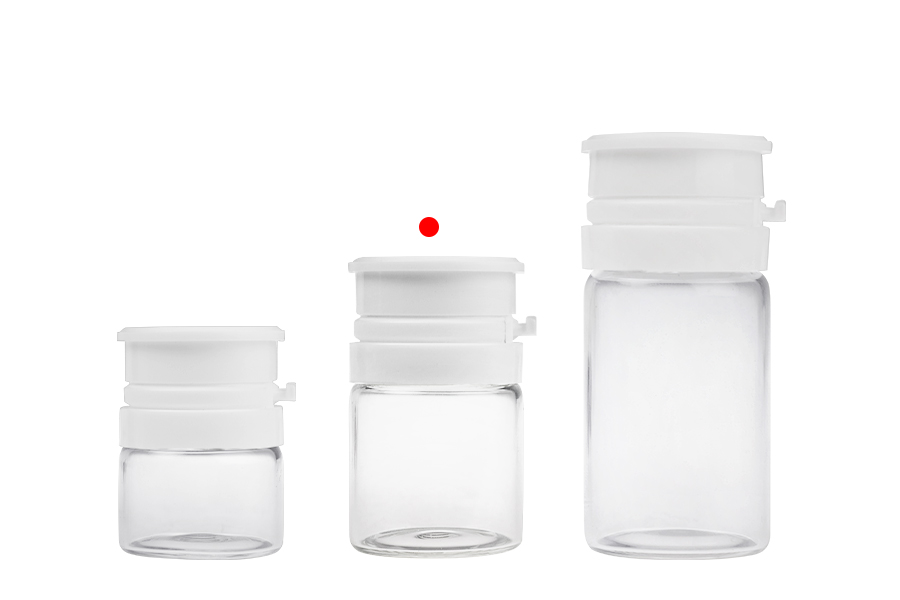 Staklena bočica od 10mL u providnoj ili karamel boji, sa belim sigurnosnim poklopcem (PP24) za lekove i homeopatske proizvode-grupa_slika