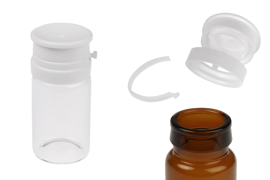 Staklena bočica od 15mL u providnoj ili karamel boji, sa belim sigurnosnim poklopcem (PP24) za lekove i homeopatske proizvode-slika_proizvoda