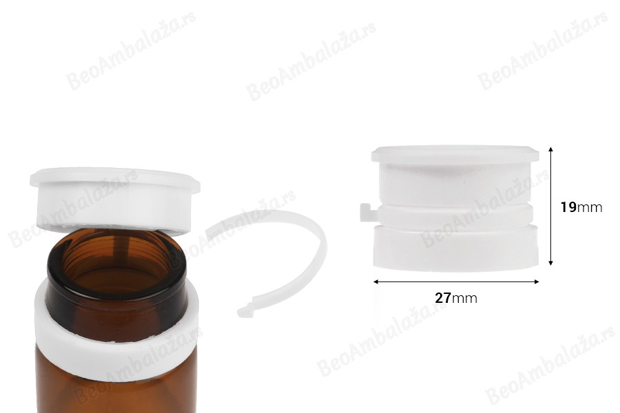 Plastični sigurnosni poklopac (PP24) u beloj boji za lekove i homeopatske proizvode-dimenzije_slike