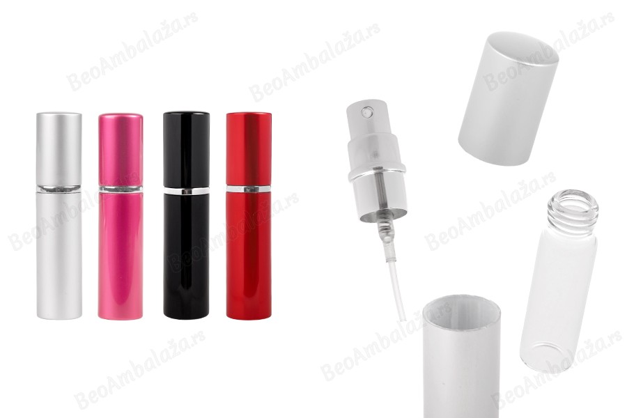 Staklena flašica 5mL sa sprejom za parfem, u aluminijumskoj tubici - 5 kom-slika_proizvoda