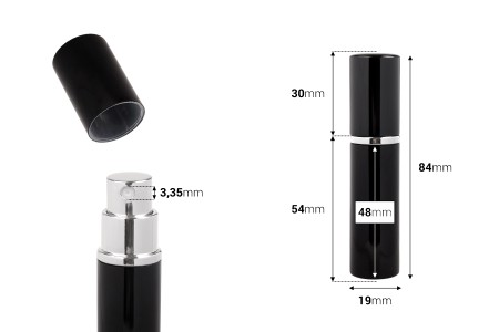 Staklena flašica 5mL sa sprejom za parfem, u aluminijumskoj tubici - 5 kom-dimenzije_slike