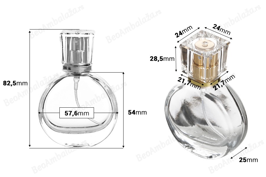 Bočica za parfeme 25mL providna sa sprejom i providnim poklopcem-dimenzije_slike
