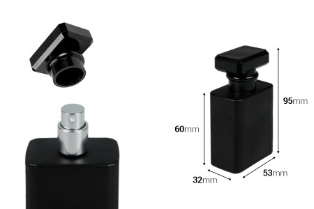 Βočica za parfeme staklena 50mL crna sa sprejom i poklopcem-dimenzije_slike