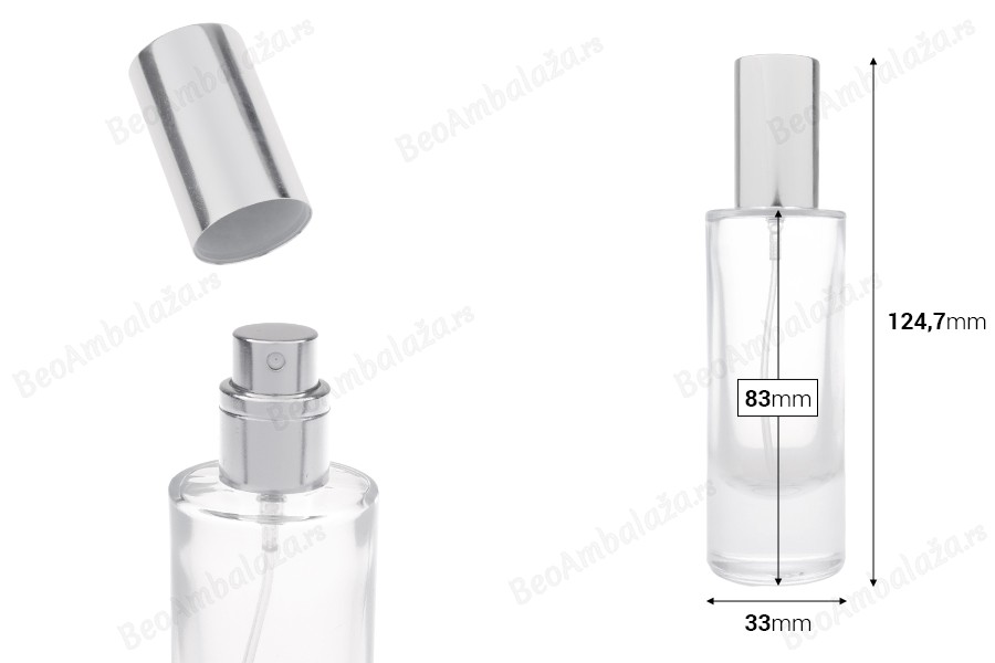 Providna bočica za parfeme 30mL sa srebrnim sprejom i aluminijumskim poklopcem-dimenzije_slike