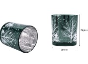 Dekorativni Božićni stakleni svećnjak sa snežnim jelkama (bez poklopca) zelene boje-dimenzije_slike